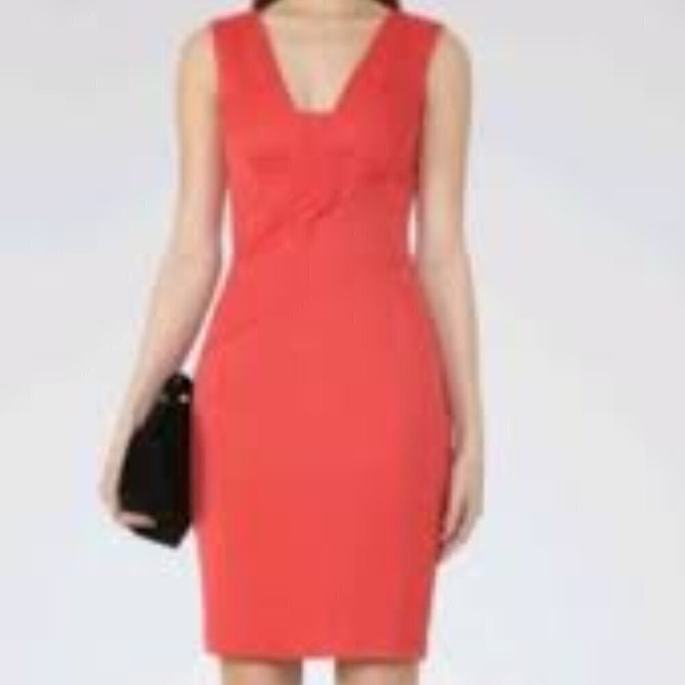 Reiss Red Sheath Dress V-Neck Sleeveless Cocktail size 2